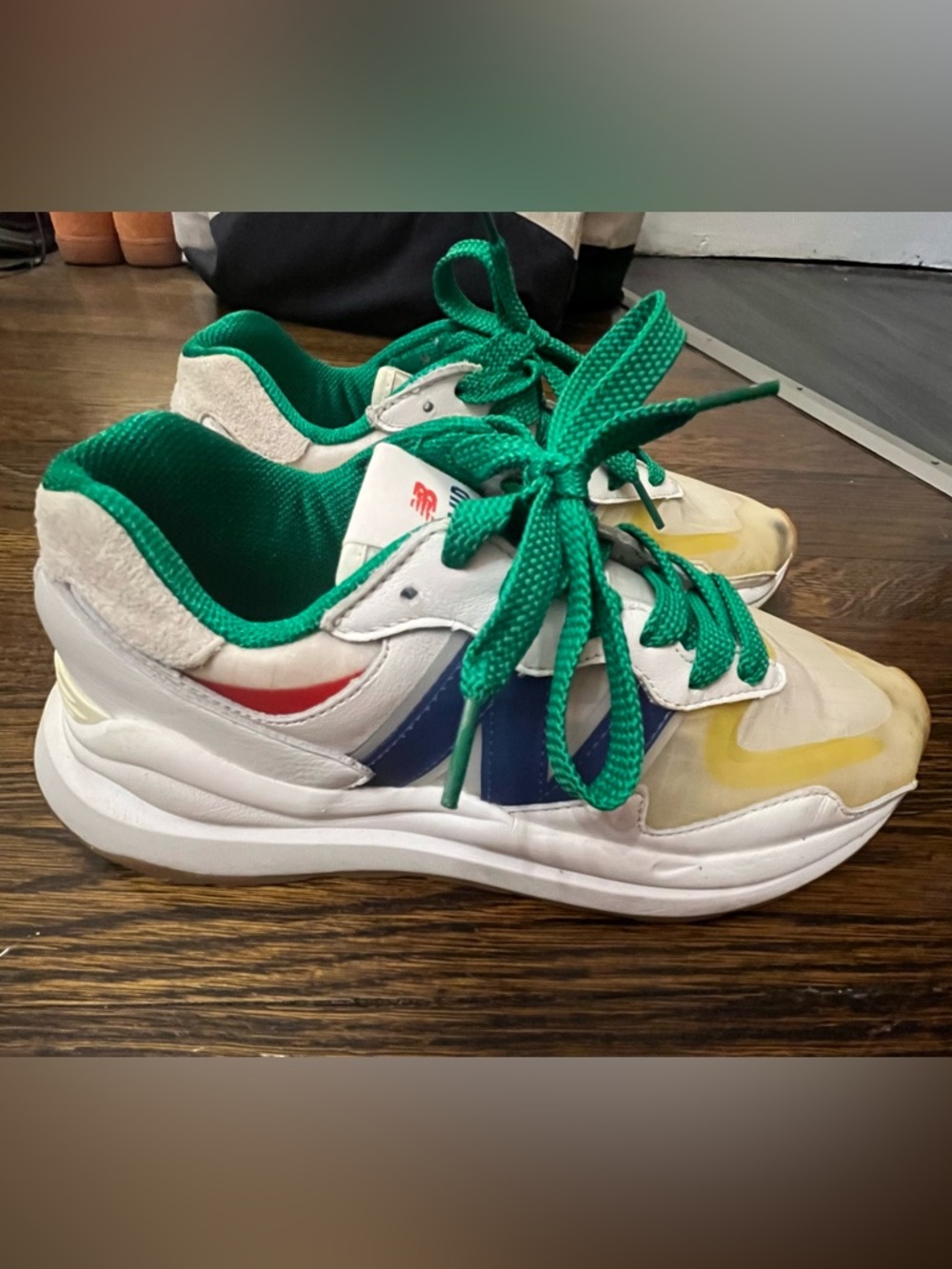 New Balance x Staud Multicolor Athletic Sneakers with Green Laces
